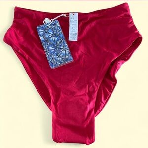 NWT Toluca Swim Red High-Waisted Bikini Bottom Womens Size Small‎